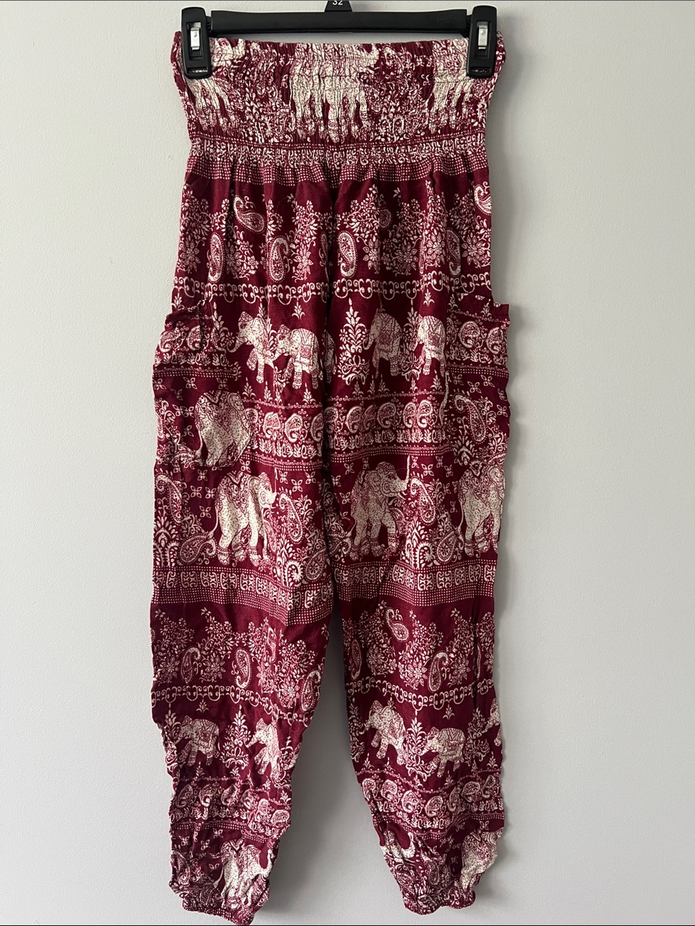 Women’s Burgundy Elephant Print Harem Pants